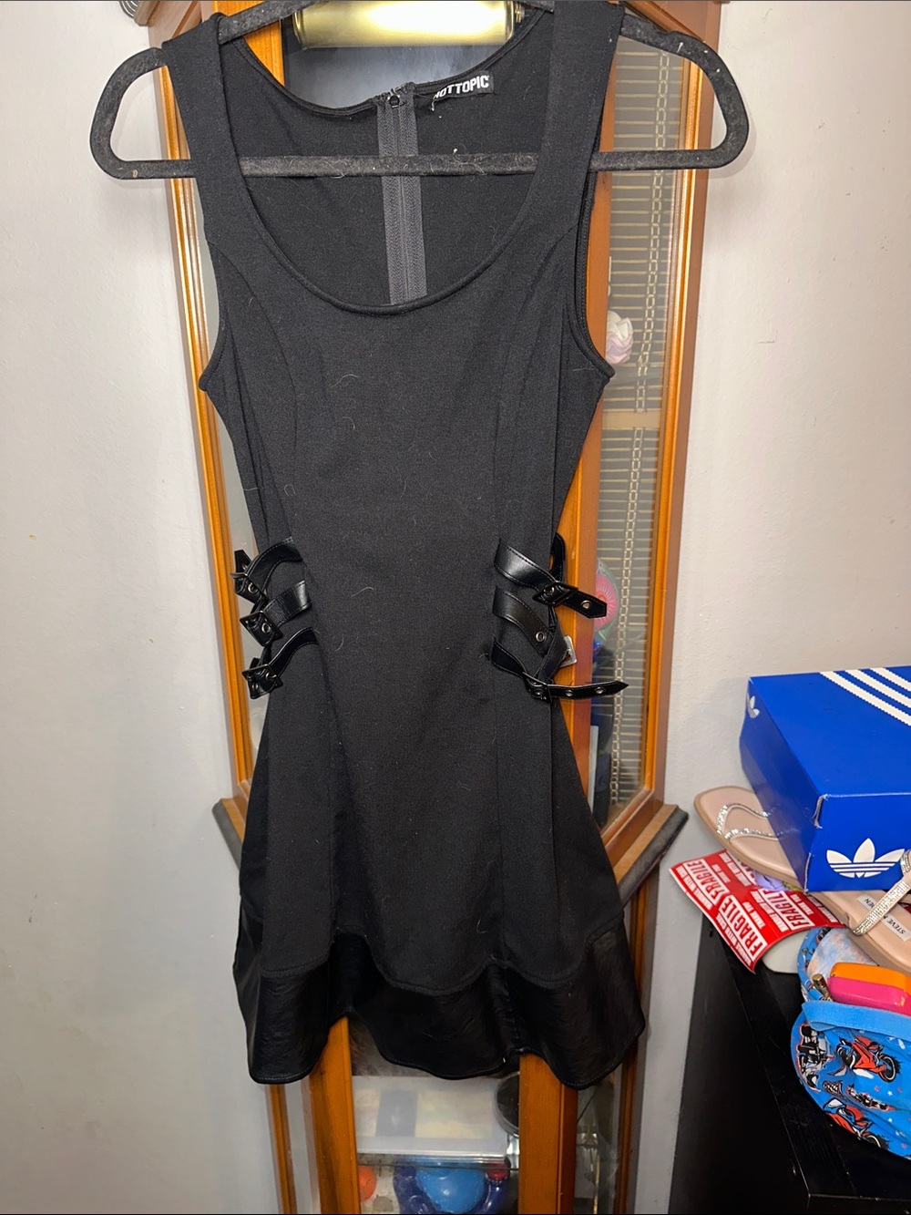 Hot Topic Black Sleeveless Fit-and-Flare Dress with Side Buckle Straps
